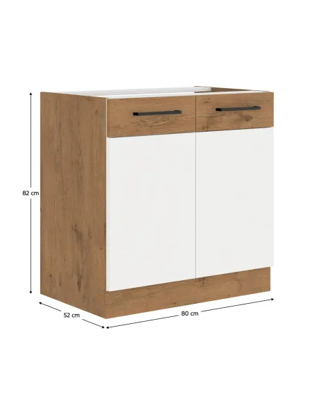 Dulap baie VEGA, alb/stejar Lancelot, 80x52x82 cm, PAL/MDF | MobilaOK