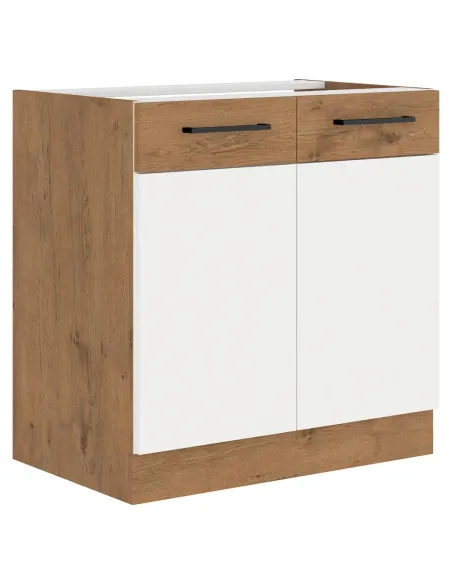 Dulap baie VEGA, 80x52x82 cm, PAL melaminat alb/stejar Lancelot | MobilaOK