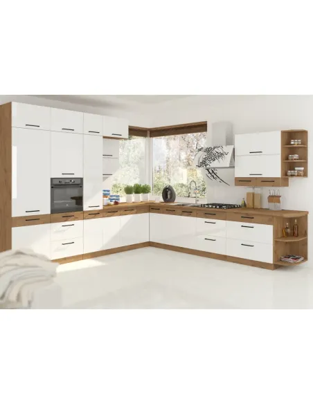 Dulap baie VEGA, 80x52x82 cm, PAL melaminat alb/stejar Lancelot | MobilaOK