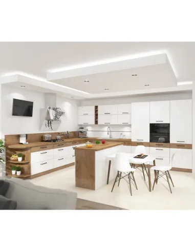 Dulap baie VEGA, 80x52x82 cm, PAL melaminat alb/stejar Lancelot | MobilaOK