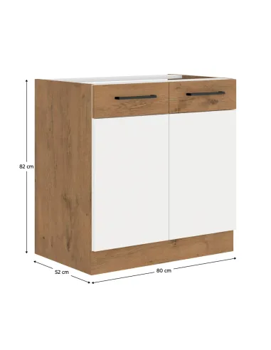 Dulap baie VEGA, 80x52x82 cm, PAL melaminat alb/stejar Lancelot | MobilaOK